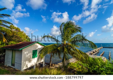 An old beach shack looking out over the Caribbean Sea