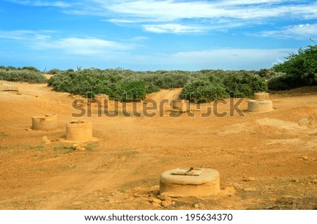Wells in a desert in La Guajira, Colombia used for water by the indigenous Wayuu