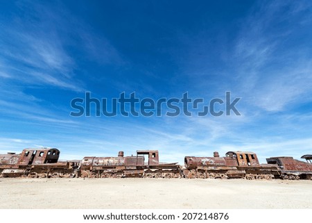 Abandoned train engines in the Train Cemetery at Uyuni, Bolivia