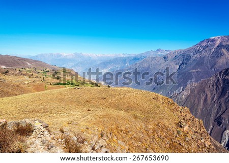View of the arid land around Colca Canyon in Peru