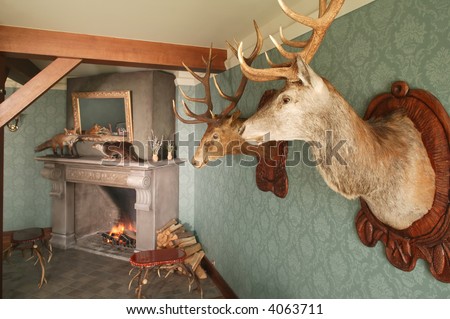 Restaurant with hunting decor.