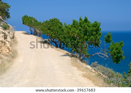 Dirt road above the coastline Mediterranean sea, Cyprus