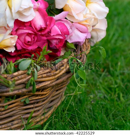 Garden Roses in wattled basket