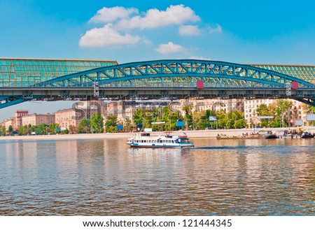 Modern pedestrian bridge over the Moscow River, Moscow, Russia, East Europe