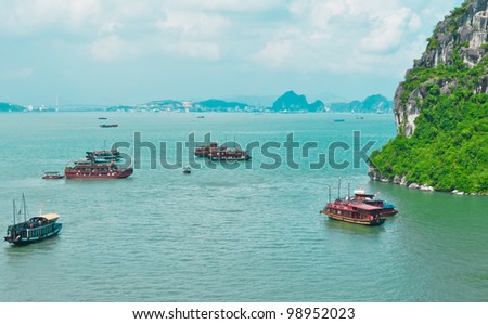 Boat traffic in Halong Bay, Vietnam, Southeast Asia