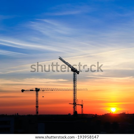 Crane Construction Silhouette, sunrise