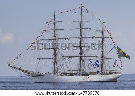 RIGA, LATVIA - JUL 28: Brazilian tall ship Cisne Branco visits Riga during \