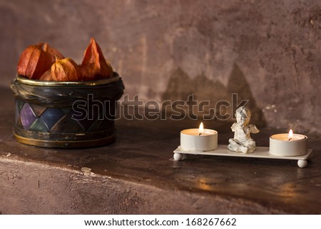 Interior at a romantic restaurant with candles