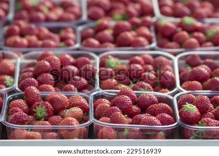 Baskets of strawberries on a farmer\'s market