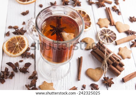 Traditional mulled wine with spices. Shallow depth of field