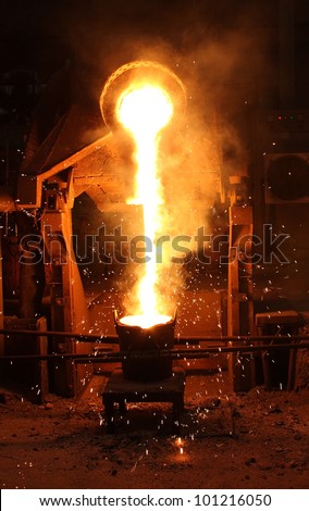 Liquid metal from casting ladle  Ferrous metallurgy