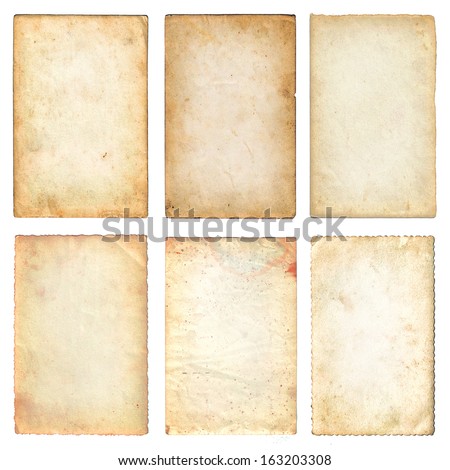 Old Papers Set Isolated On White Background With Clipping Path. Various Old Paper Sheets