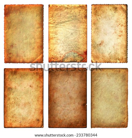 Old papers set isolated on white background with clipping path. Various old paper sheets