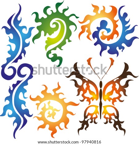 Picture Nature on Stock Vector Set Of Tribal Tattoo With The Elements Of Nature