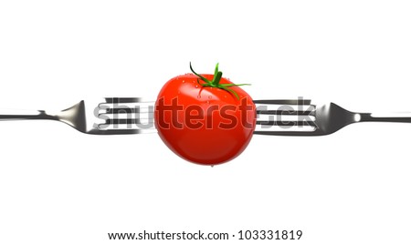 Tomato and two forks. Concept image, clipping paths