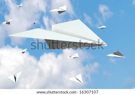 Paper planes flying in the sky