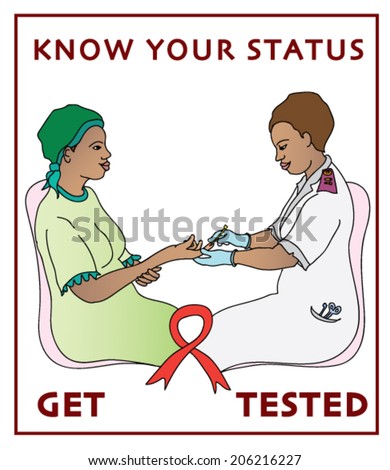 HIV Aids awareness campaign featuring a nurse taking a blood test from an African woman.