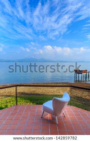 Beautiful sea view from balcony at tropical island, Andaman Sea, Ranong, Thailand