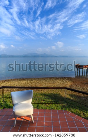 Beautiful sea view from balcony at tropical island, Andaman Sea, Ranong, Thailand