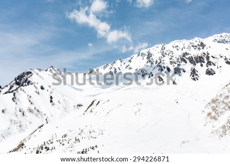 Rocks on the snow covered mountain under blue sky, Japan