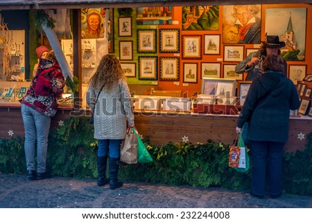 BONN, GERMANY NOVEMBER 21, 2014 - Unidentifed persons at the christmas market in Bonn, Germany,