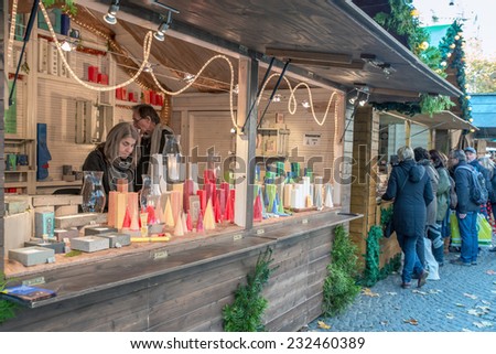 BONN, GERMANY NOVEMBER 22, 2014 - Unidentifed persons at the christmas market in Bonn, Germany,