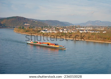REMAGEN, GERMANY 7 DECEMBER 2014 - The Rhine river in Europe, plays a major role in freight transport for the 21st century connecting many towns, cities and border regions along its route