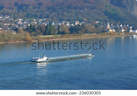 REMAGEN, GERMANY 7 DECEMBER 2014 - The Rhine river in Europe, plays a major role in freight transport for the 21st century connecting many towns, cities and border regions along its route