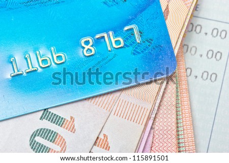 Credit card, Thai bank notes with bankbook.
