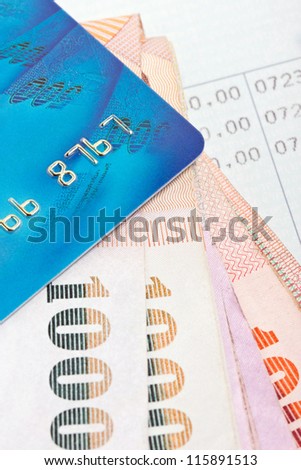 Credit card, Thai bank notes with bankbook.