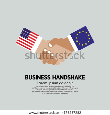 Business Handshake Vector Illustration. United States of America (USA) and Member State of the European Union (EU)
