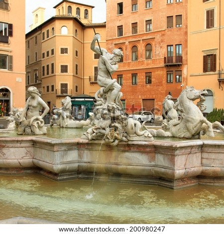 Piazza Navona in Rome, Italy. Famous fountain. Square composition.
