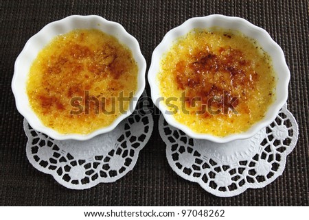 Creme brulee. Traditional French vanilla cream dessert with caramelised sugar on top.
