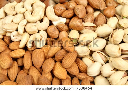 Mixture of nuts and almonds. Christmas cuisine.