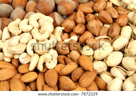 Mixture of nuts and almonds. Christmas cuisine.
