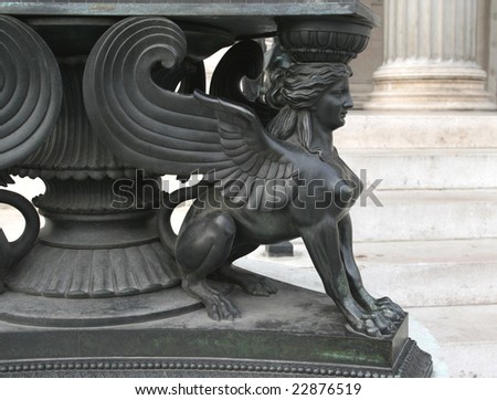 Black metal sphynx statue in Vienna, Austria