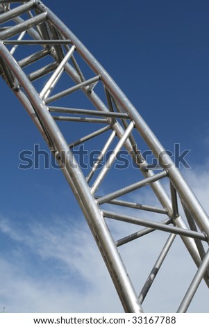 Stainless steel structure. Modern architecture detail. Metal piping.