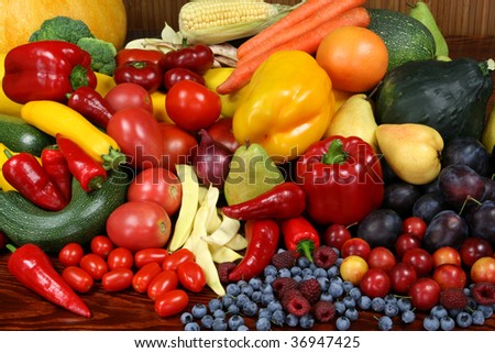 Delicious, colorful variety of fresh  fruits and vegetables