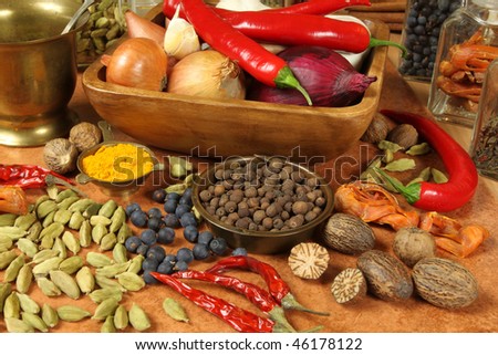 Spices  and herbs selection. Aromatic ingredients and natural food additives. Cuisine elements.