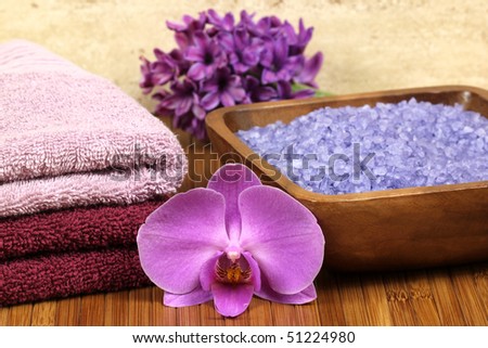 Spa relaxation composition - bath soap, towels, orchid flower