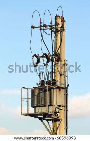 Utility pole with electricity transformer - power generation industry