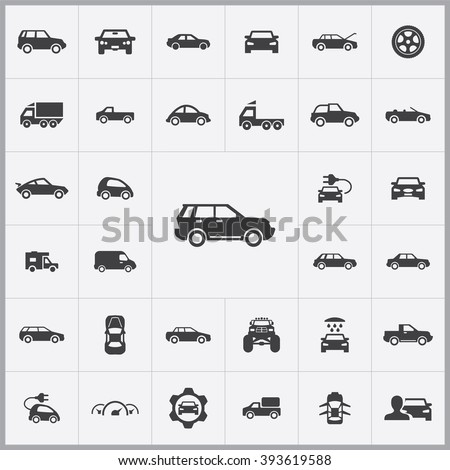 Simple car icons set. Universal car icon to use in web and mobile UI, set of basic UI car elements