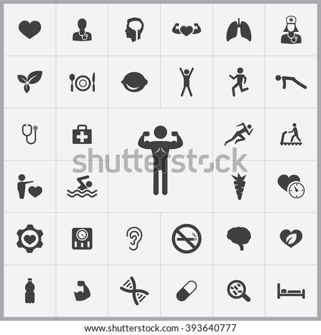 Simple health icons set. Universal health icon to use in book and mobile UI, set of basic UI health elements