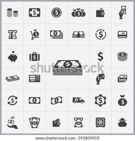 Simple money icons set. Universal money icon to use in web and mobile UI, set of basic UI money elements