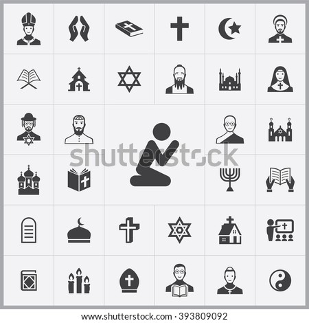 Simple religion icons set. Universal religion icon to use for web and mobile UI, set of basic religion elements