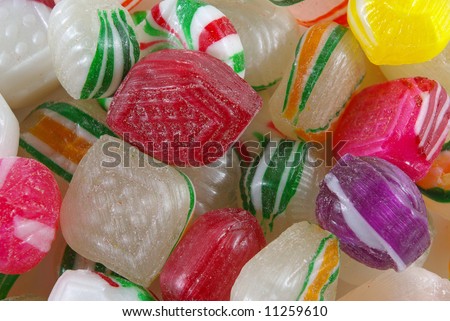 Close-up of assorted hard candies.