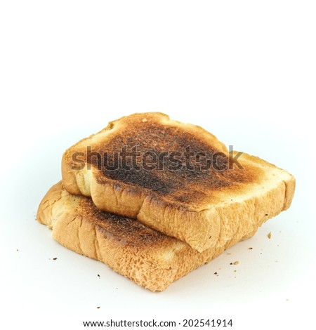 Burned Toast on white isolated background