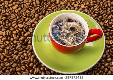 Skull and coffee beans