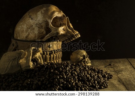Still life With coffee beans and Skull