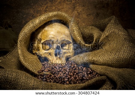 Still Life with a Skull and Coffee beans